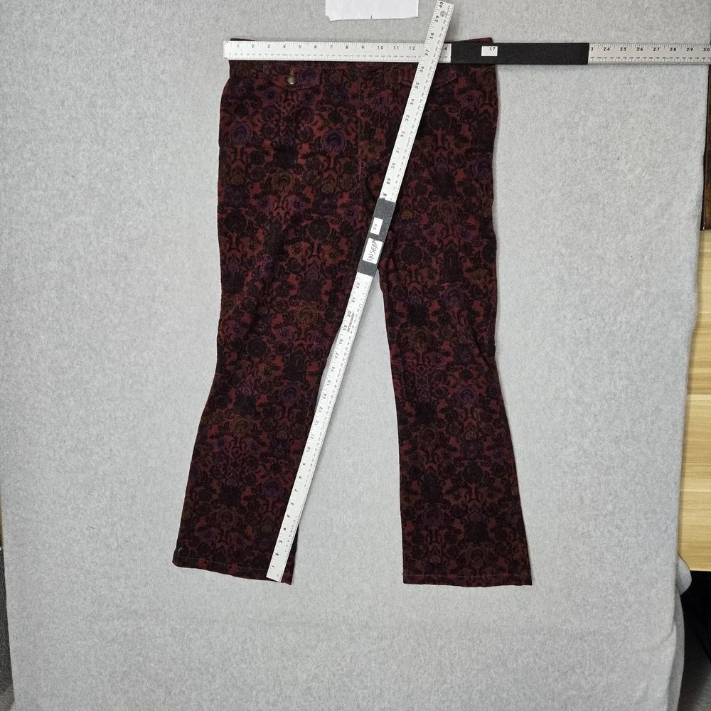 Free People Women Pants 10 Red Floral Corduroy Romantic Flare 26